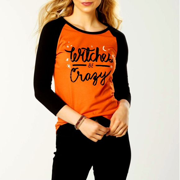 Halloween Witches Be Crazy Raglan Baseball Official T-Shirt S NWT - Picture 1 of 2